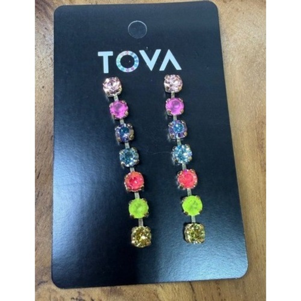 TOVA Mini Berenike Earrings in Candy Crush Multi Color Drop Earrings Gold Tone